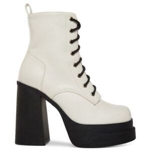 MADDEN GIRL Womens White 1-1/2" Platform Driven Block Heel Combat Boots 6.5 M